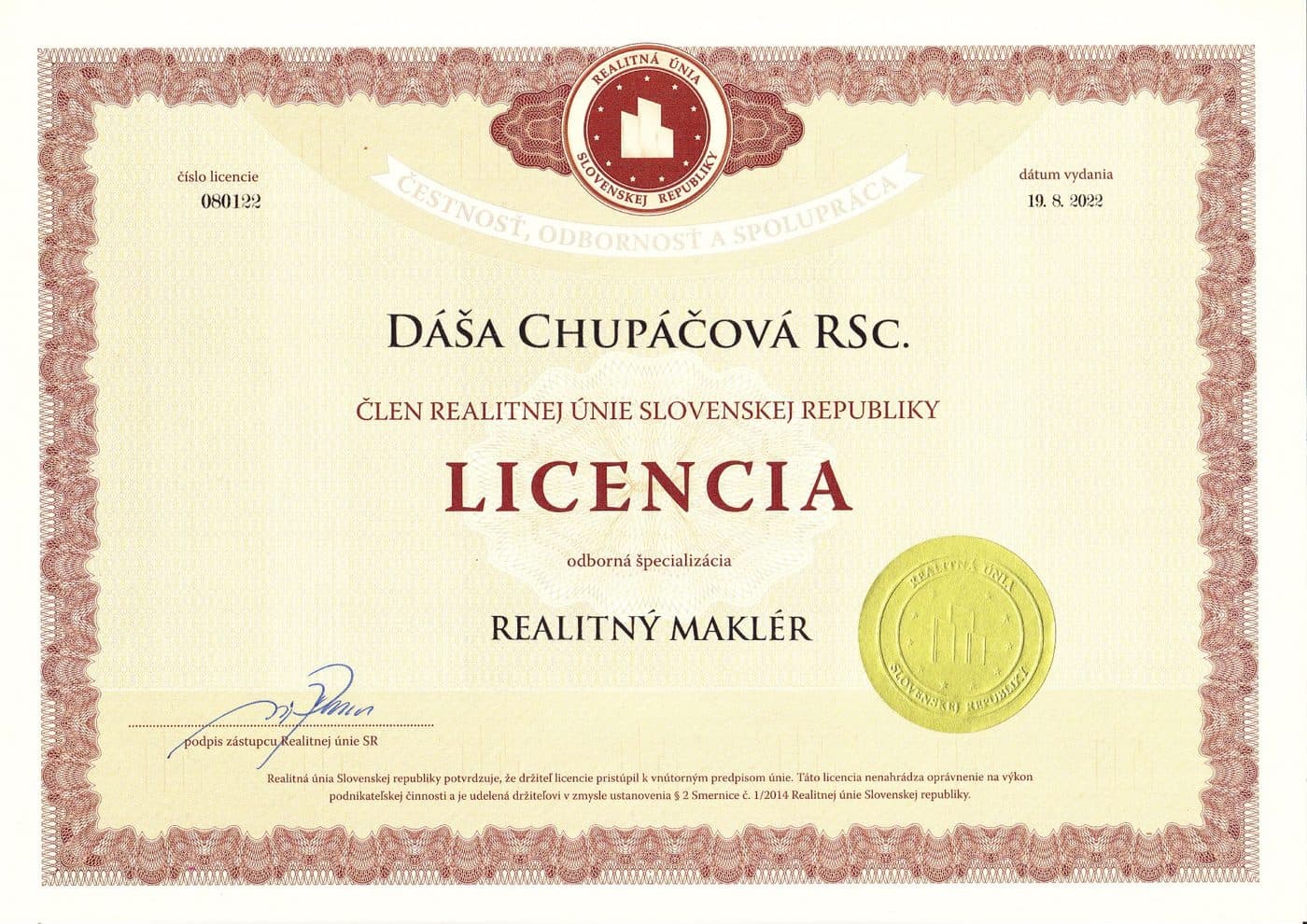 Licencia — Realitný maklér
